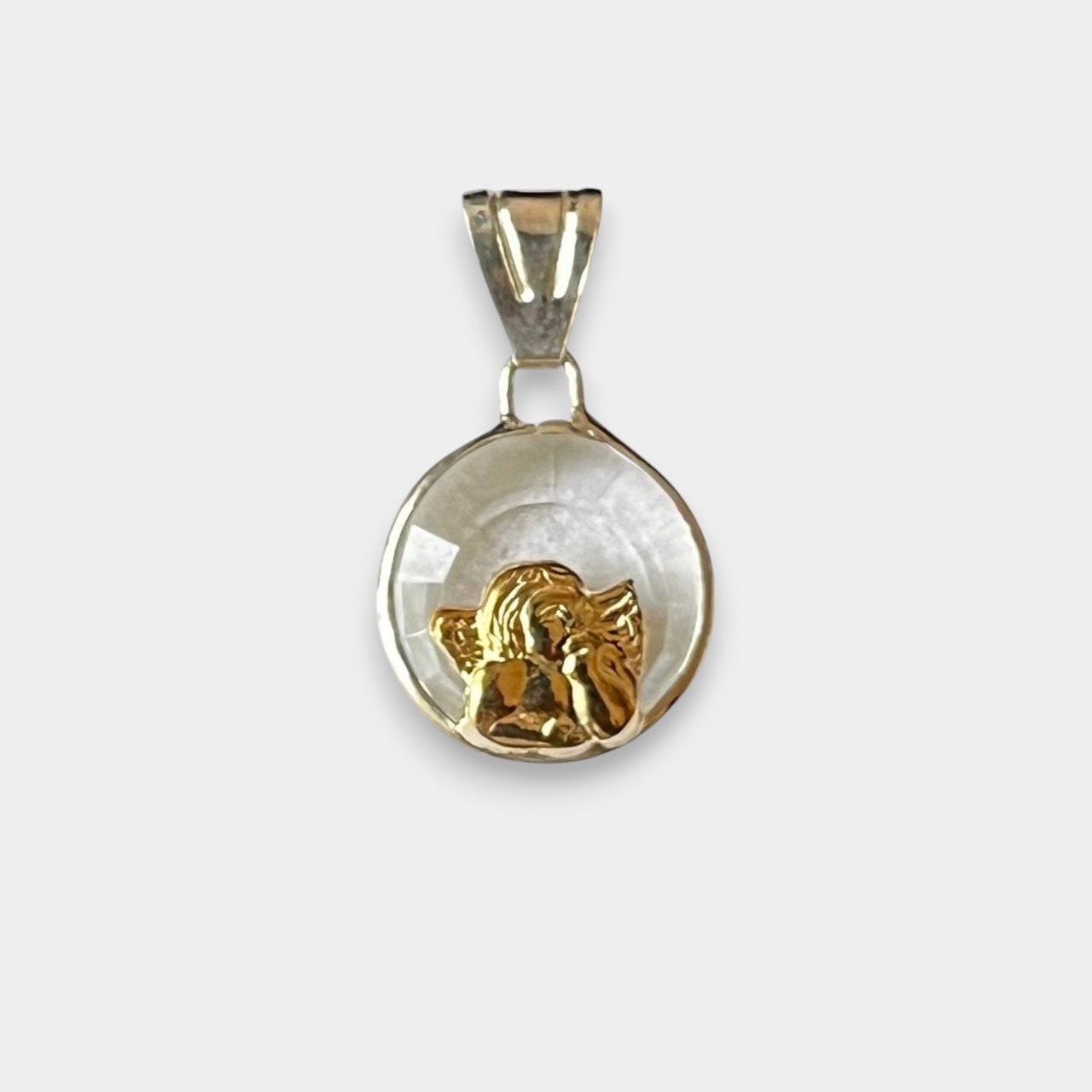 Dije Angel Cristal Chico Plata 925 Y Oro