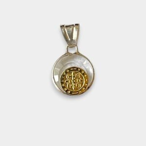 Dije Medalla San Benito Cristal Chico Plata 925 Y Oro