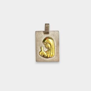 Dije Medalla Virgen Niña Cuadrado  Grande de Plata 925 y Oro