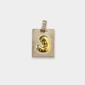Medalla Virgen Niña Cuadrado Mediano de Plata 925 y Oro