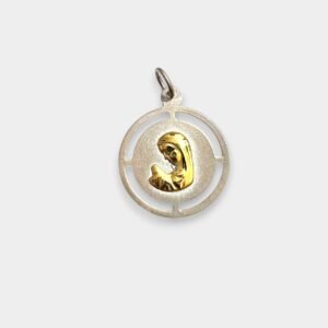 Dije Medalla Virgen Nina en Centro Plata 925 y Oro