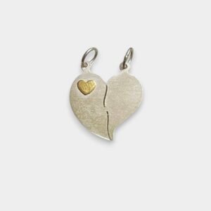 Medalla Tu y Yo Corazon Grande en Plata 925 y Oro Para Partir